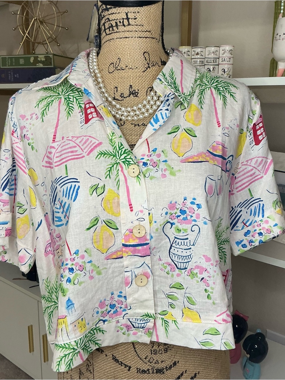 Calypso St. Barth Cropped Tropical Print Blouse NWOT
